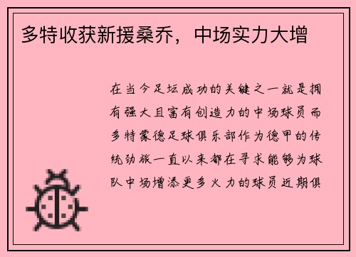 多特收获新援桑乔，中场实力大增